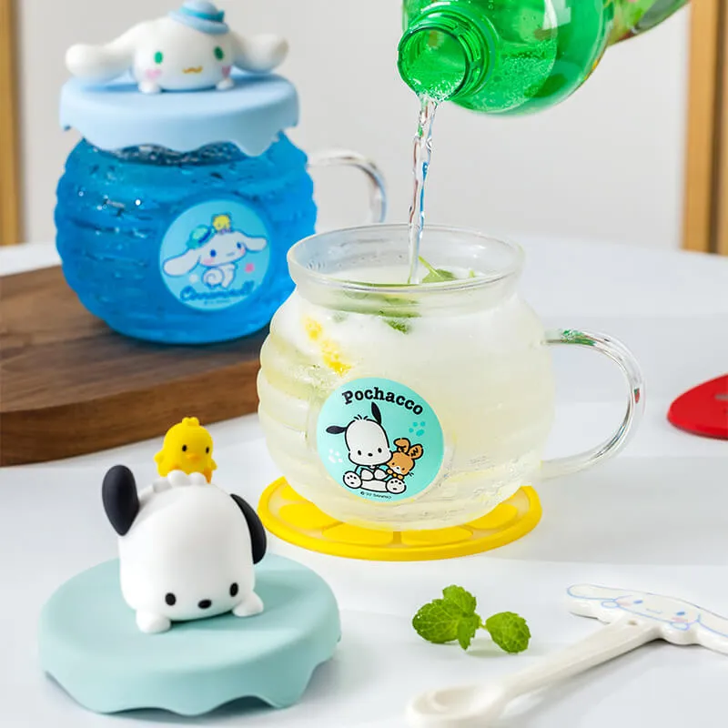 Honey Jar Design Glass Cup With Sanrio Character Lid 420ml