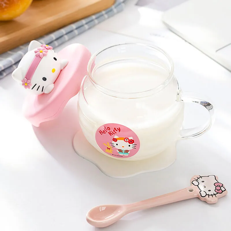 Honey Jar Design Glass Cup With Sanrio Character Lid 420ml