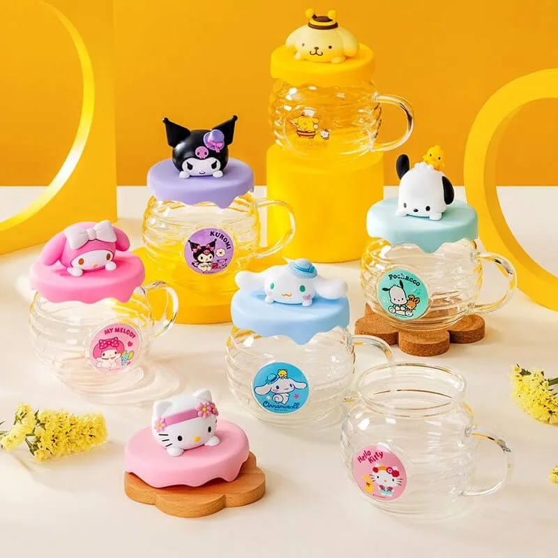 Honey Jar Design Glass Cup With Sanrio Character Lid 420ml
