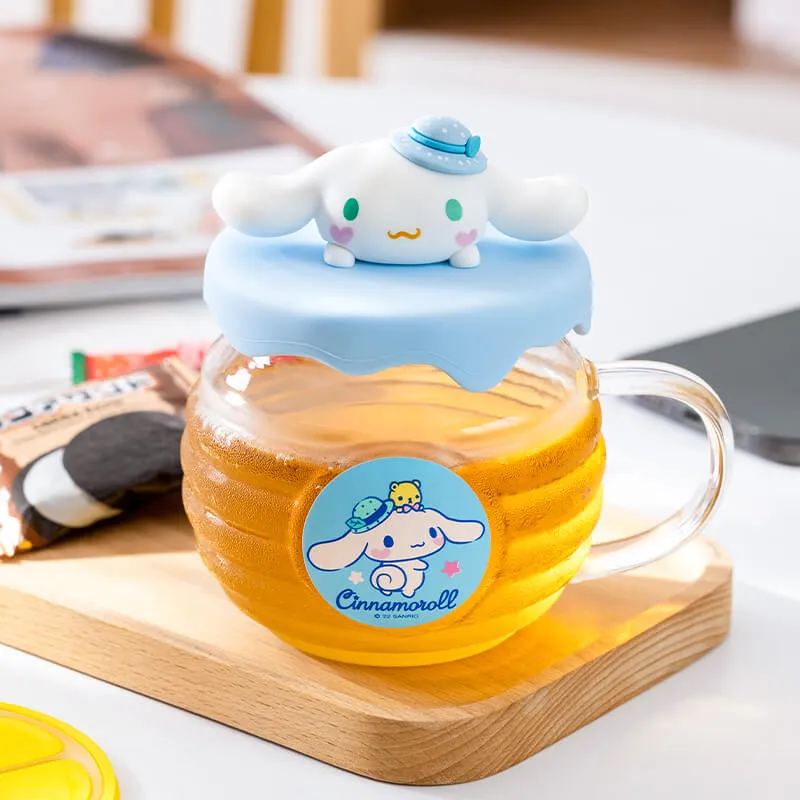 Honey Jar Design Glass Cup With Sanrio Character Lid 420ml