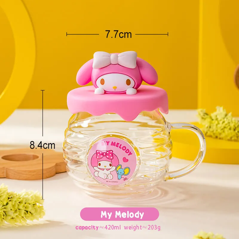 Honey Jar Design Glass Cup With Sanrio Character Lid 420ml
