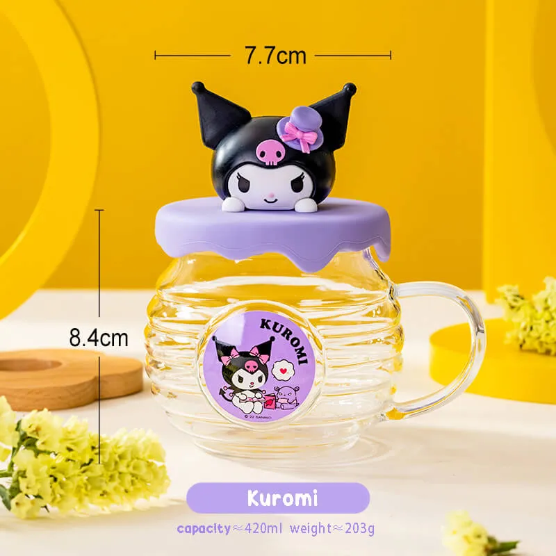 Honey Jar Design Glass Cup With Sanrio Character Lid 420ml