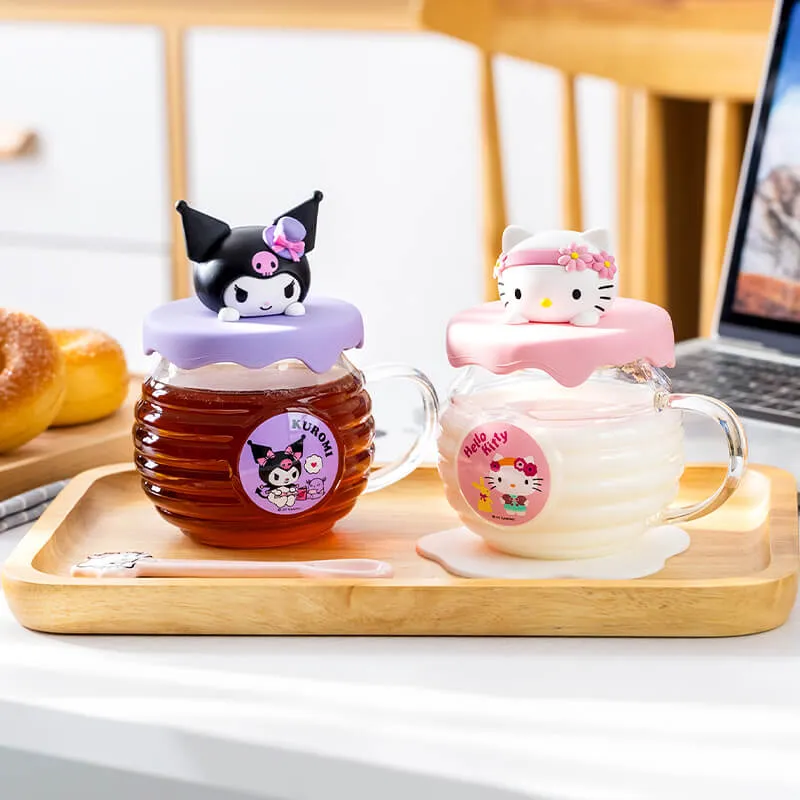 Honey Jar Design Glass Cup With Sanrio Character Lid 420ml