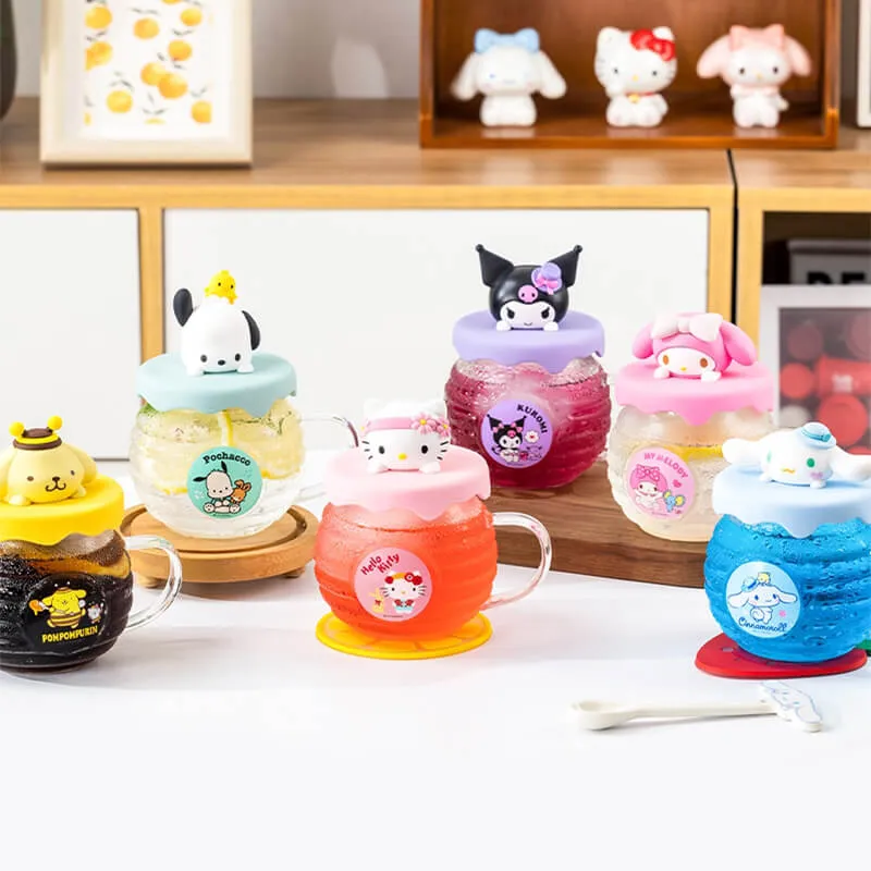 Honey Jar Design Glass Cup With Sanrio Character Lid 420ml