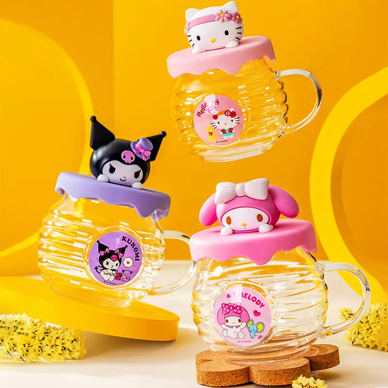 Honey Jar Design Glass Cup With Sanrio Character Lid 420ml