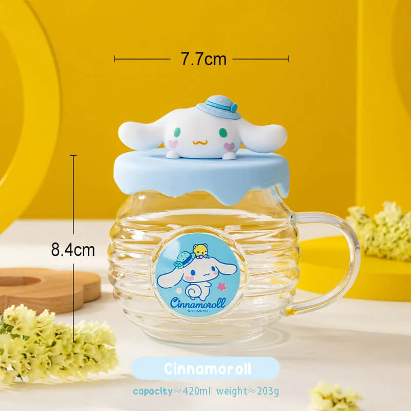 Honey Jar Design Glass Cup With Sanrio Character Lid 420ml
