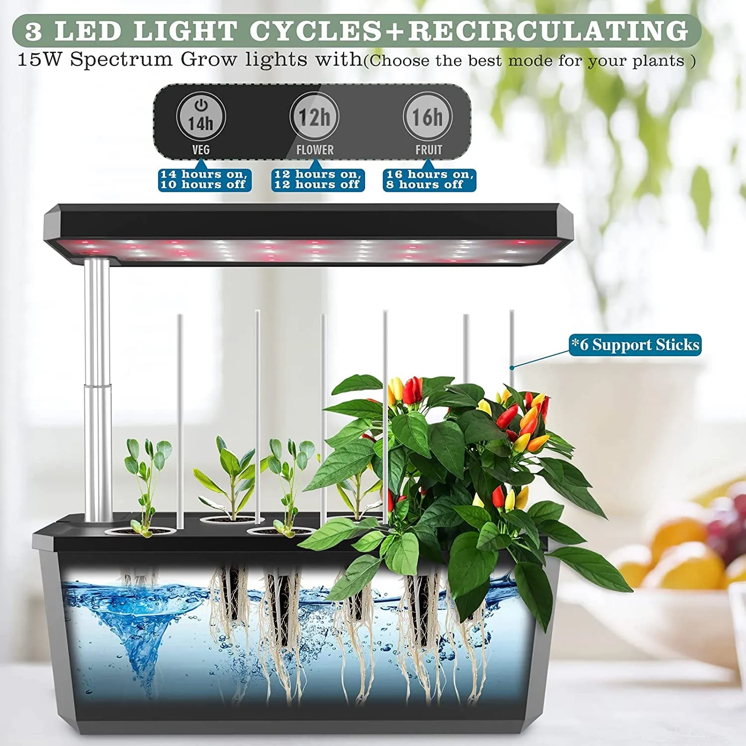 Hydroponics Growing System，2022  6 Pods Indoor Herb Garden with Grow Light 21 Inches (Black)