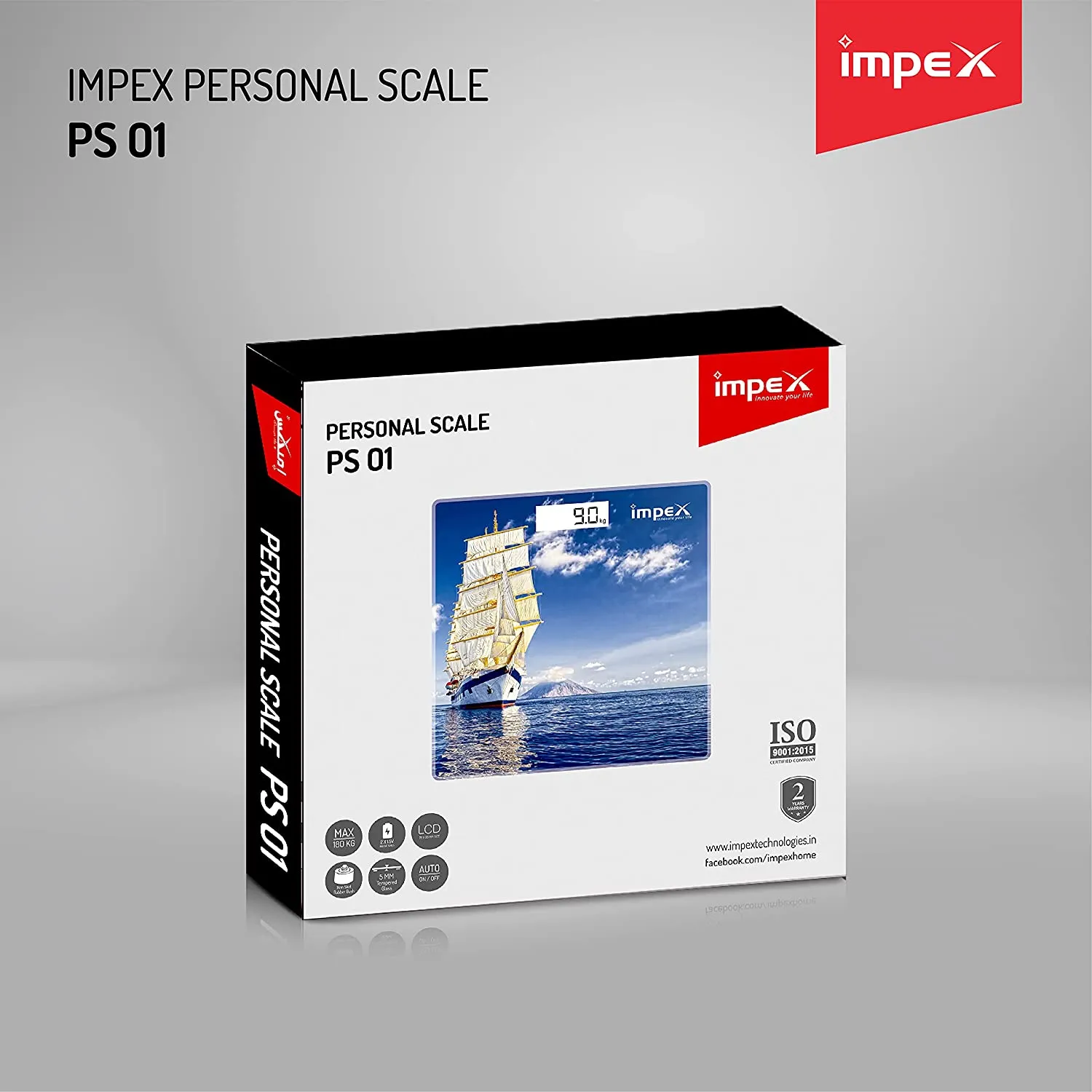 Impex PS 01 Digital LCD Display Personal Scale Upto 180 Kgs 5mm Tempered Glass with 4 high Precision Sensors