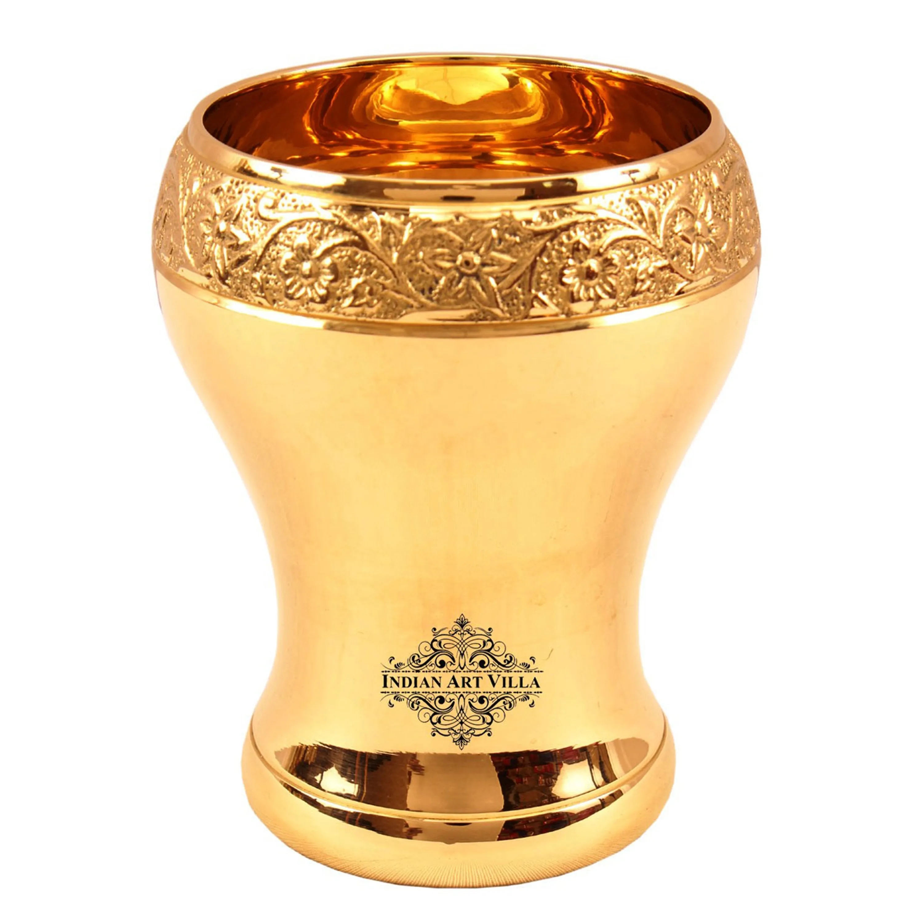 Indian Art Villa Handcrafted Pure Brass Curved Mughlai Design Glass, 300ML