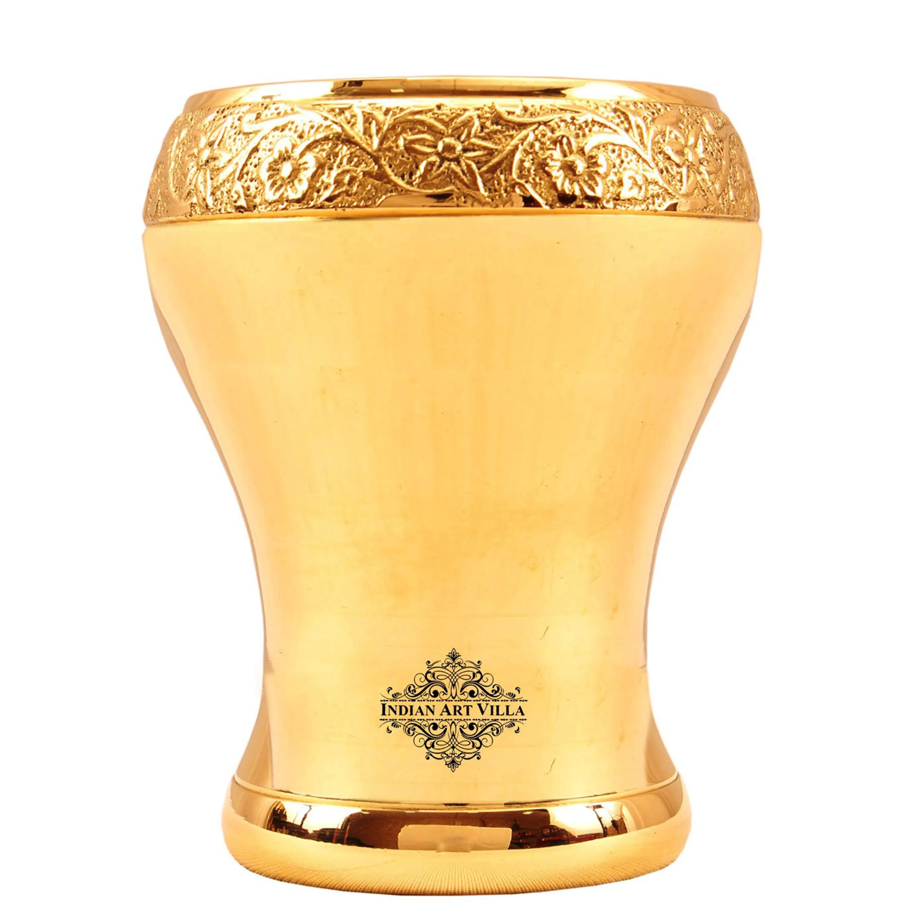 Indian Art Villa Handcrafted Pure Brass Curved Mughlai Design Glass, 300ML