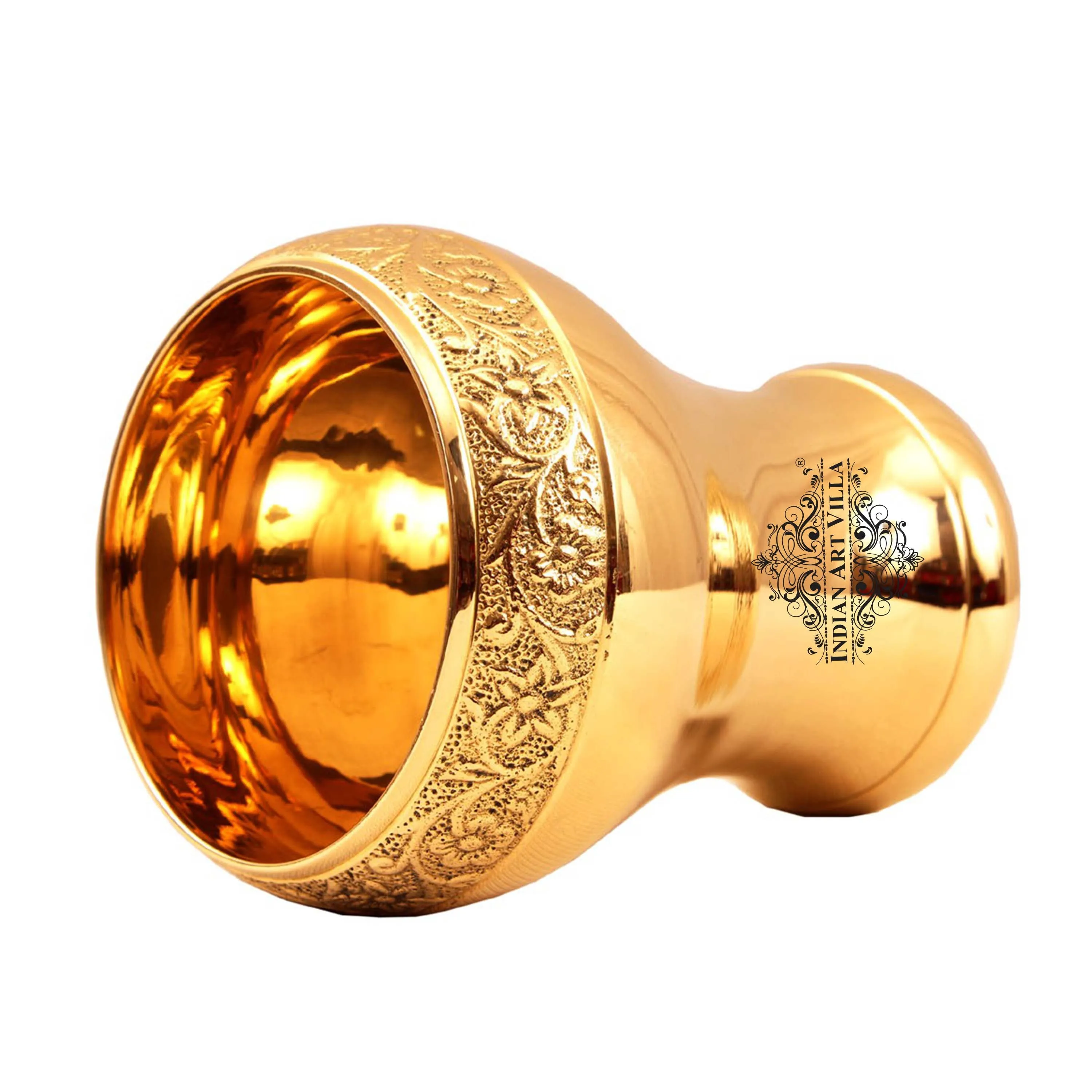 Indian Art Villa Handcrafted Pure Brass Curved Mughlai Design Glass, 300ML