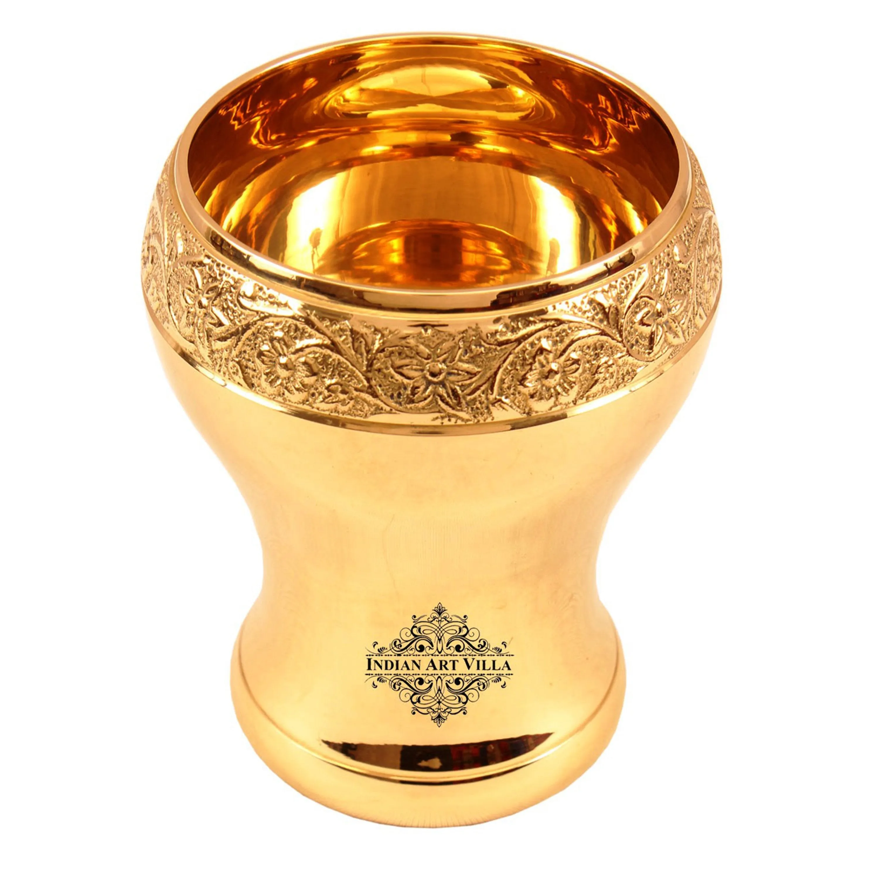 Indian Art Villa Handcrafted Pure Brass Curved Mughlai Design Glass, 300ML