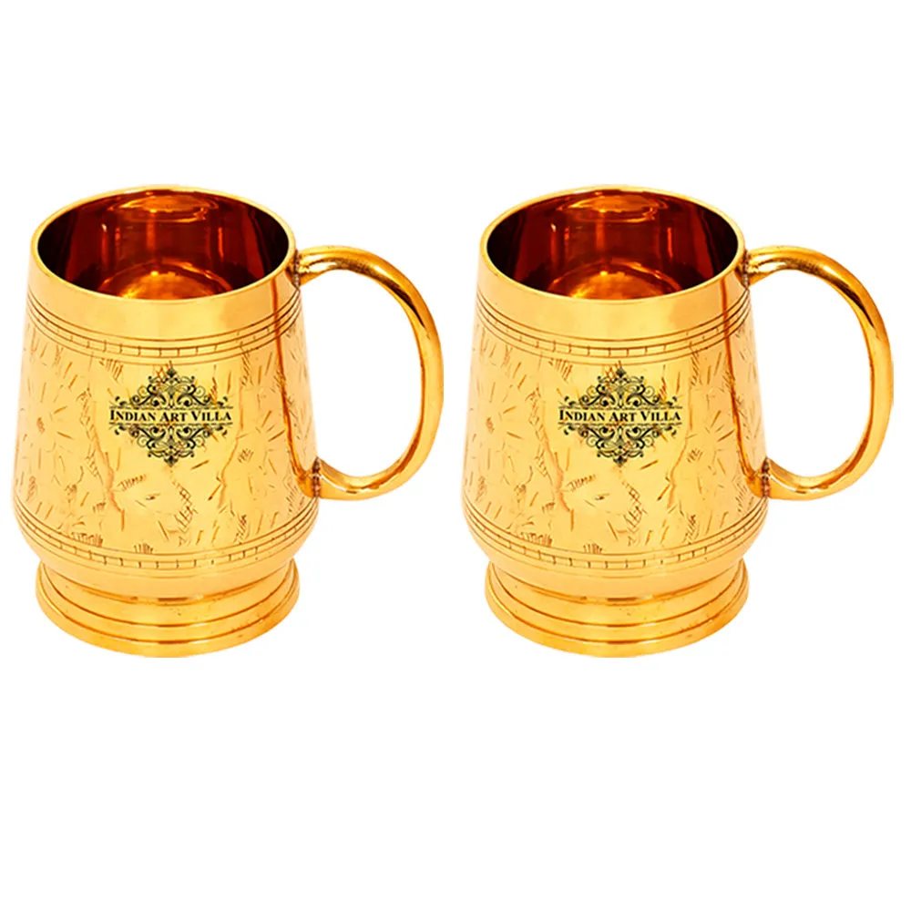 Indian Art Villa Pure Brass Handmade Designer Mug Cup, 500 ML, Gold