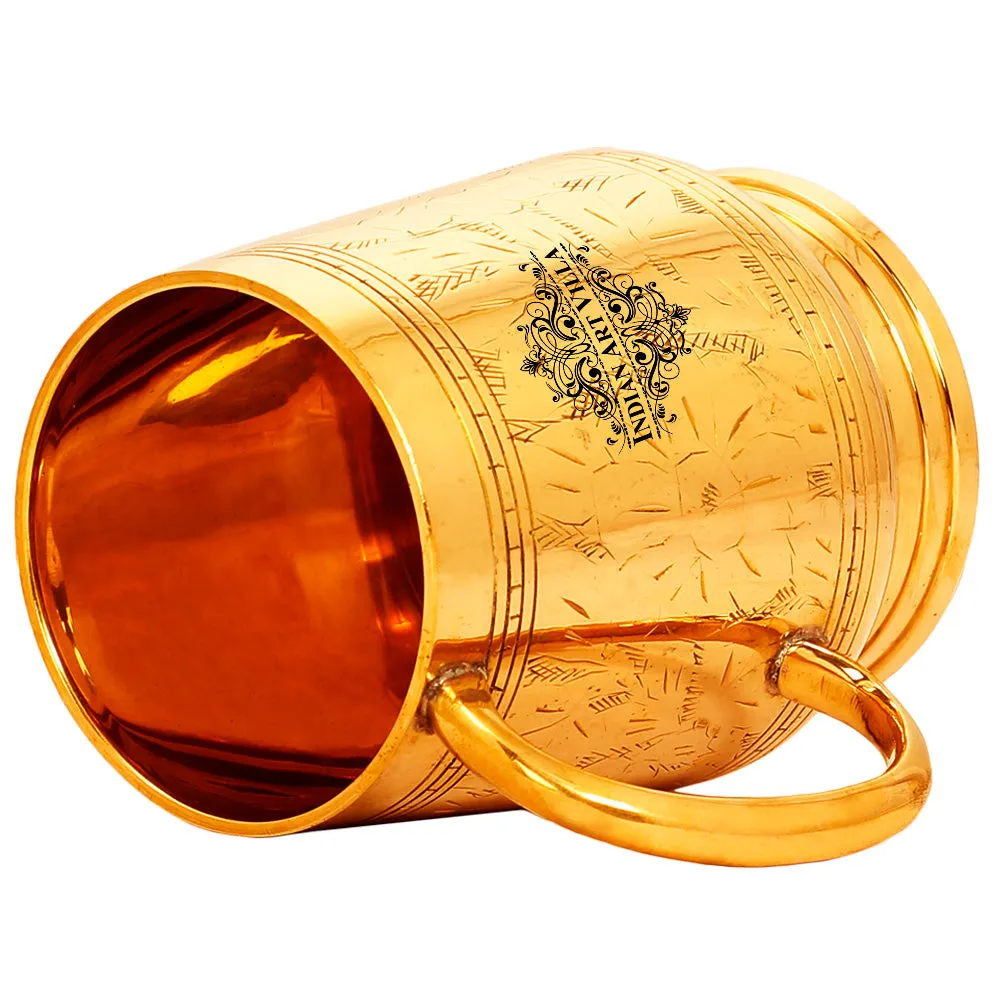 Indian Art Villa Pure Brass Handmade Designer Mug Cup, 500 ML, Gold