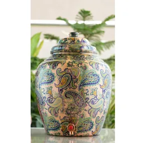 IndianArtVilla Copper Water Pot/Dispenser/ Matka in Green Paisley Printed Design with Brass Tap,13 Ltr