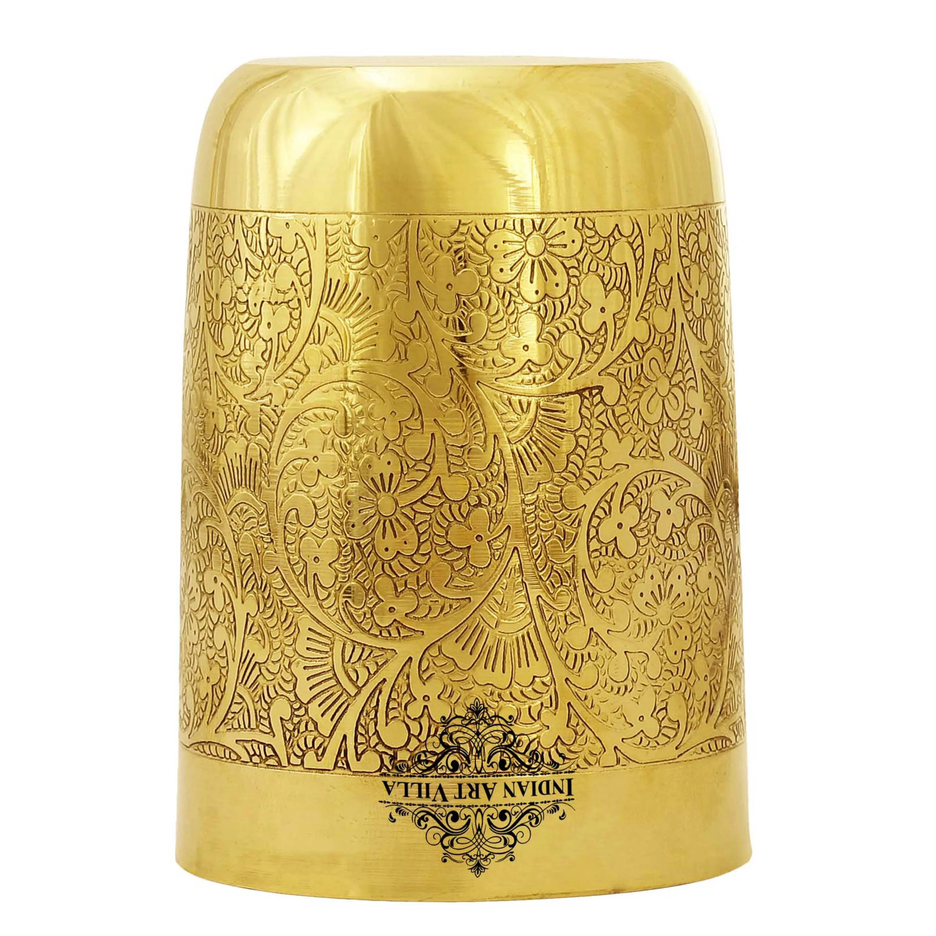 IndianArtVilla Handcrafted Pure Brass Glass with Embossed Flower Design, Drinkware, Serveware, 300ml,