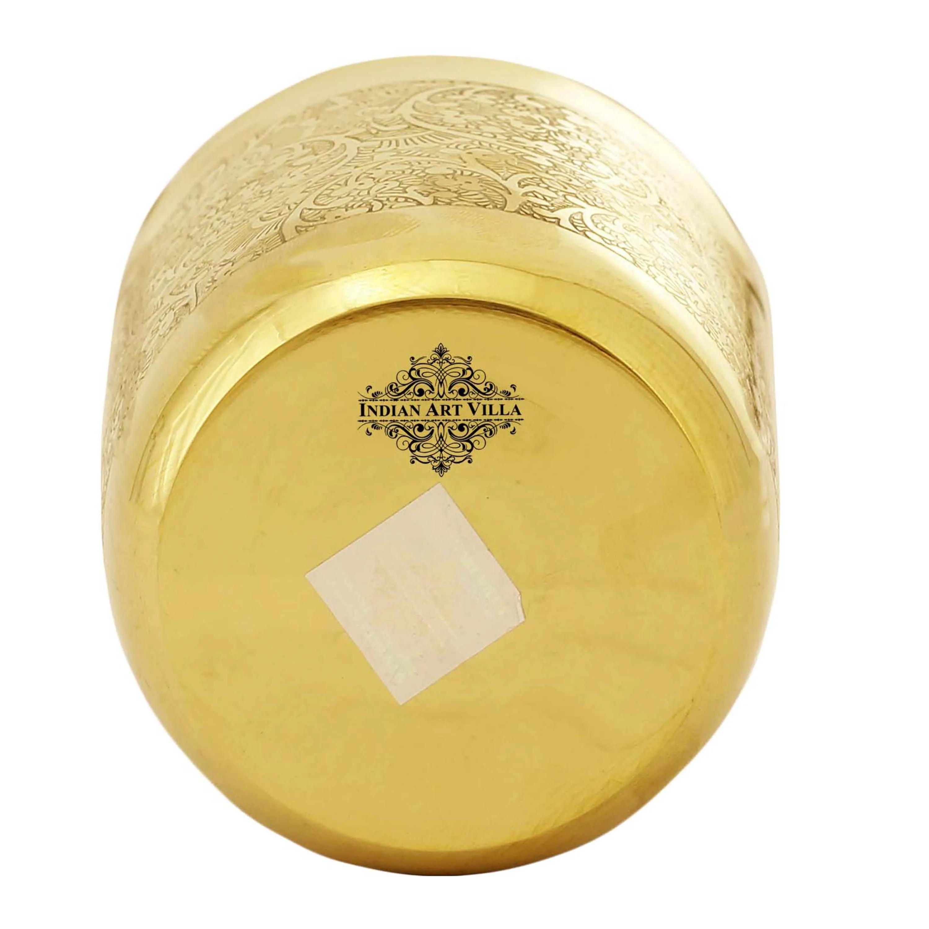 IndianArtVilla Handcrafted Pure Brass Glass with Embossed Flower Design, Drinkware, Serveware, 300ml,