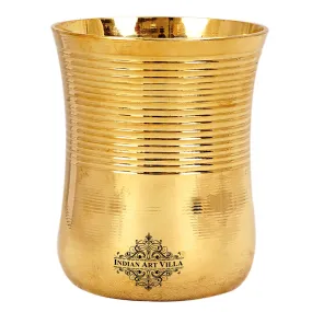 IndianArtVilla Handcrafted Pure Brass Half Lining Design Glass Tumbler Cup, 350ml