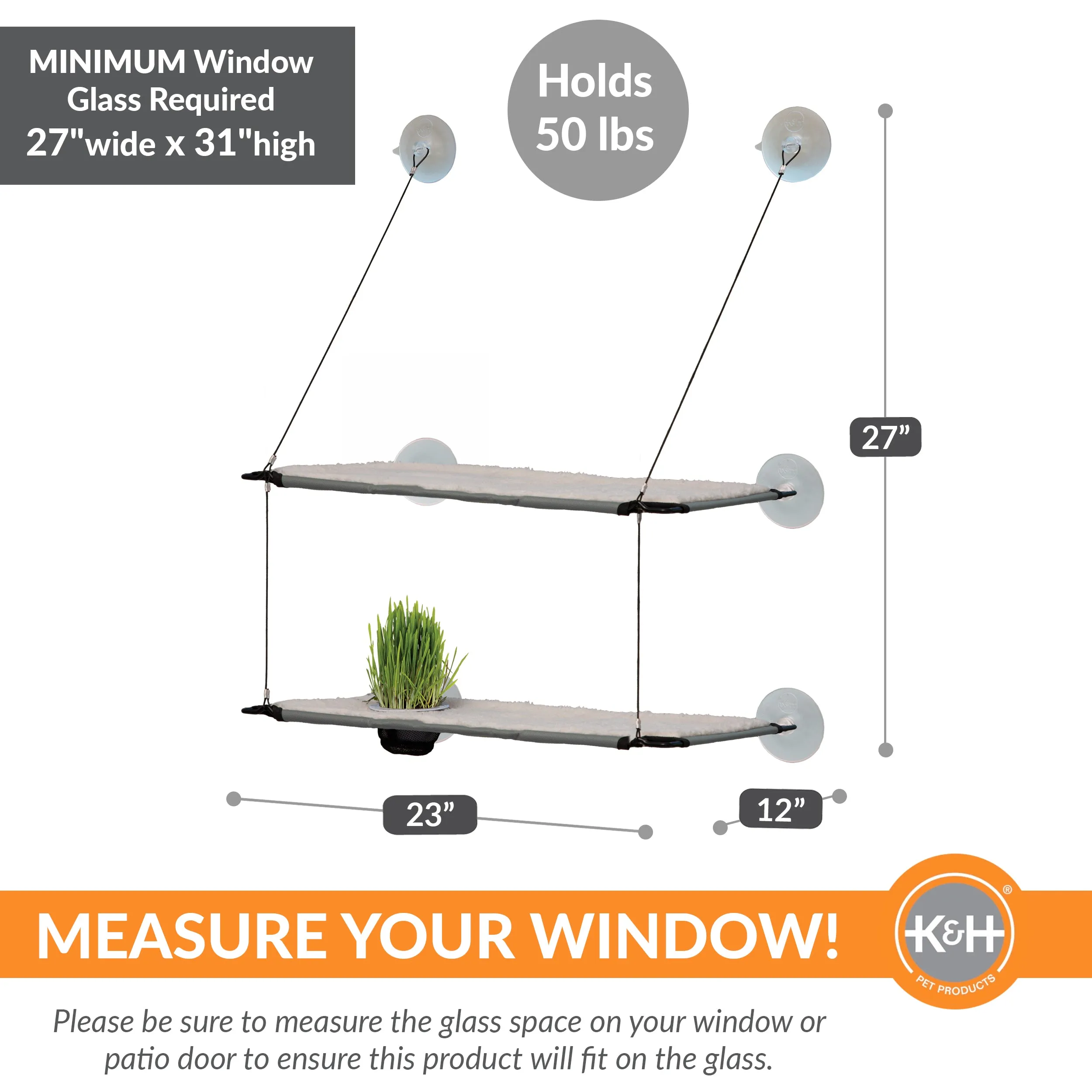 K&H Window Lounger Cat Perch with Cat Grass Grow Station - Single or Double Level