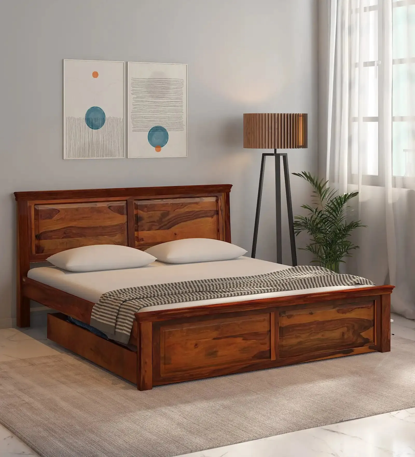 Kanishka Solid Wood Storage Beds With Drawer