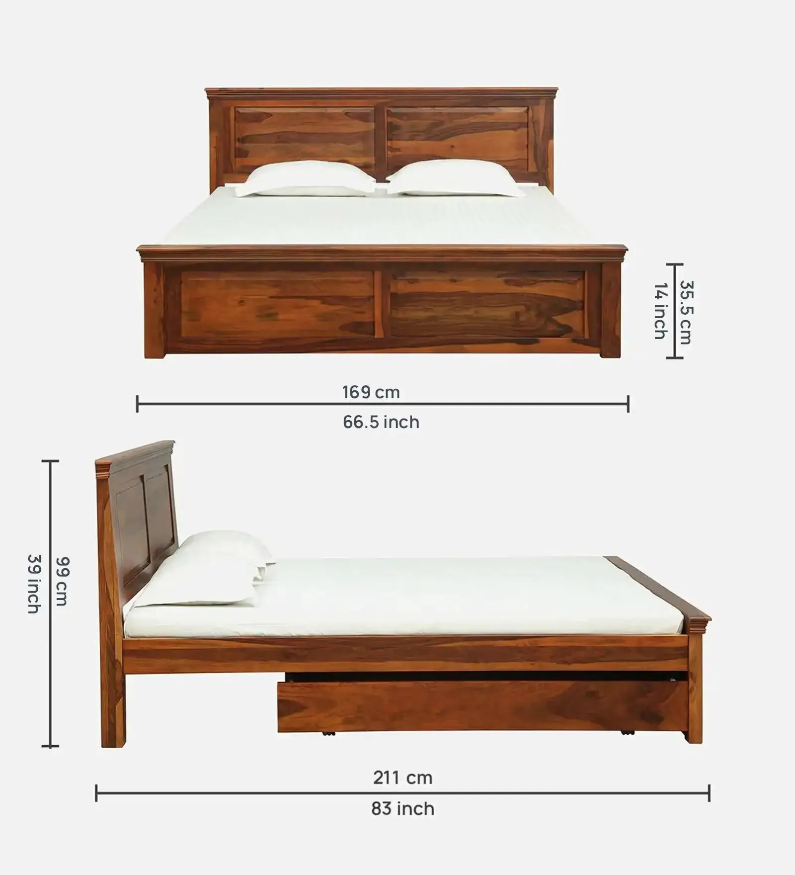 Kanishka Solid Wood Storage Beds With Drawer
