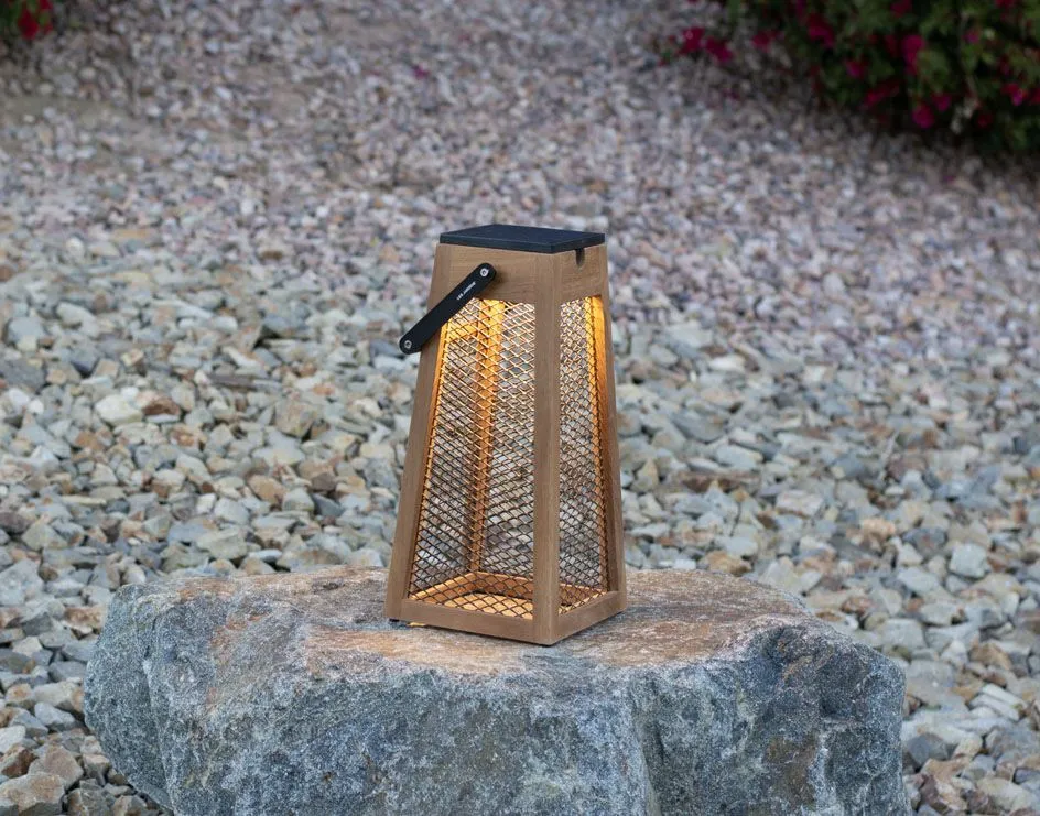 Les Jardins Roam Solar Lantern Teak/Steel Mesh