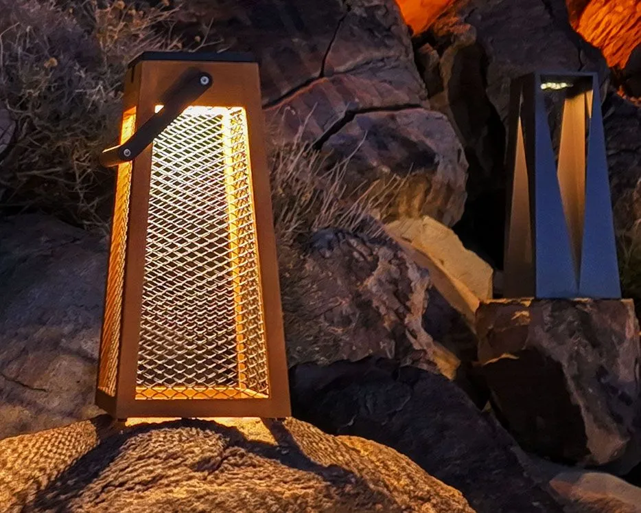 Les Jardins Roam Solar Lantern Teak/Steel Mesh