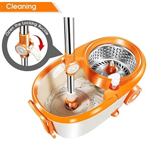 MASTERTOP Spin Mop & Bucket with Wringer Set, Floor Cleaning, Household Cleaning Supplies, Stainless Steel Spinning Mop Bucket, 7 Microfiber Mop Refills, 57" Extended Handle, 2 Wheels Easy Moving