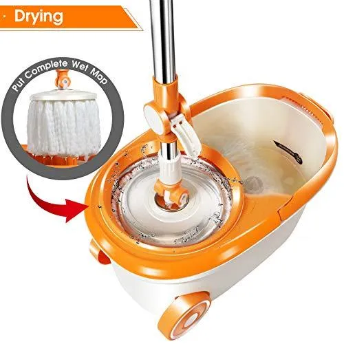 MASTERTOP Spin Mop & Bucket with Wringer Set, Floor Cleaning, Household Cleaning Supplies, Stainless Steel Spinning Mop Bucket, 7 Microfiber Mop Refills, 57" Extended Handle, 2 Wheels Easy Moving