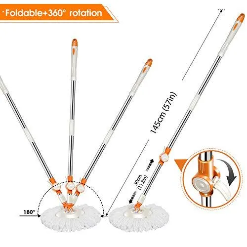 MASTERTOP Spin Mop & Bucket with Wringer Set, Floor Cleaning, Household Cleaning Supplies, Stainless Steel Spinning Mop Bucket, 7 Microfiber Mop Refills, 57" Extended Handle, 2 Wheels Easy Moving