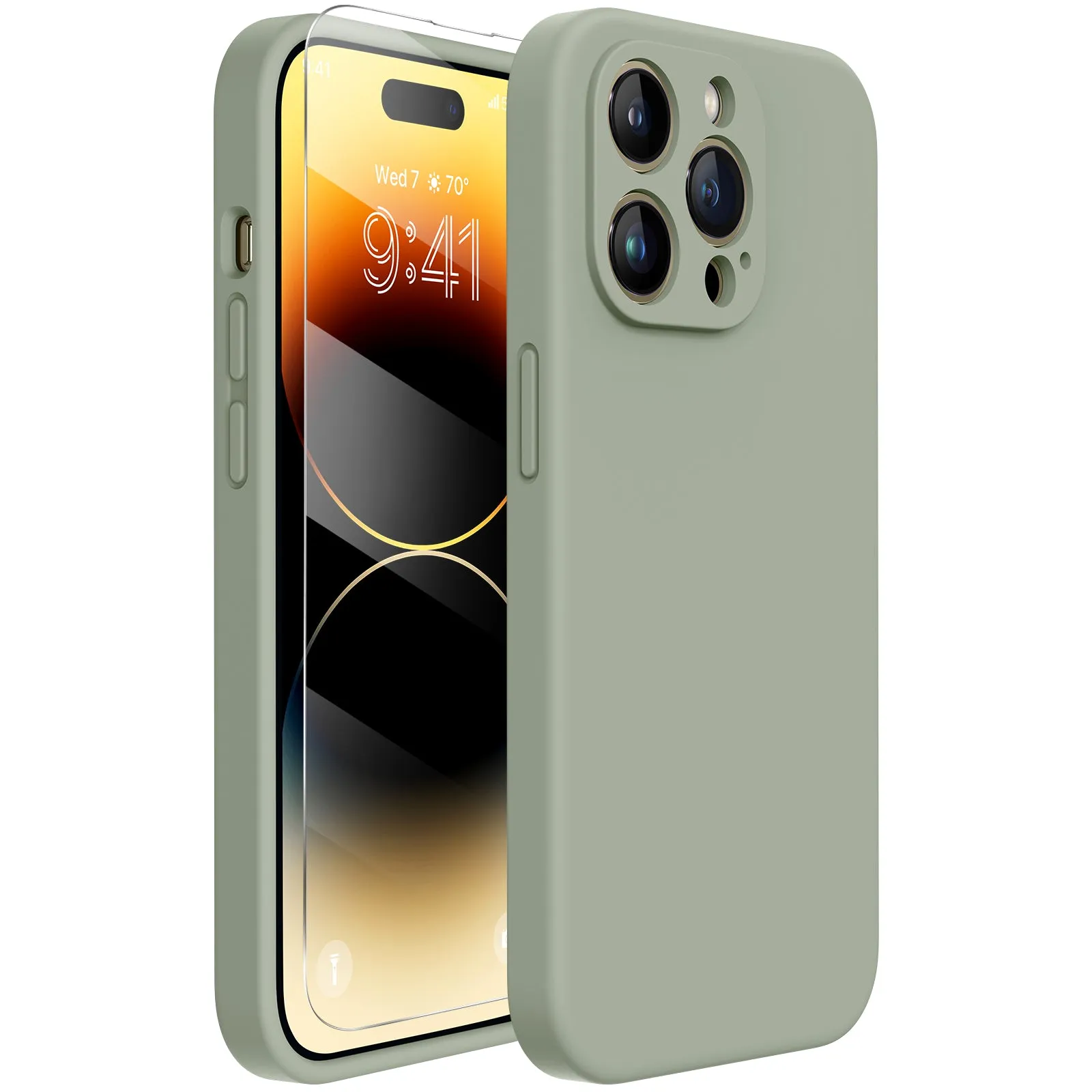 Miracase Designed for iPhone 14 Pro Max Phone Case with Screen Protector,[Upgraded Enhanced Camera Protection],Shockproof Liquid Silicone Case with Microfiber Lining,6.7 inch