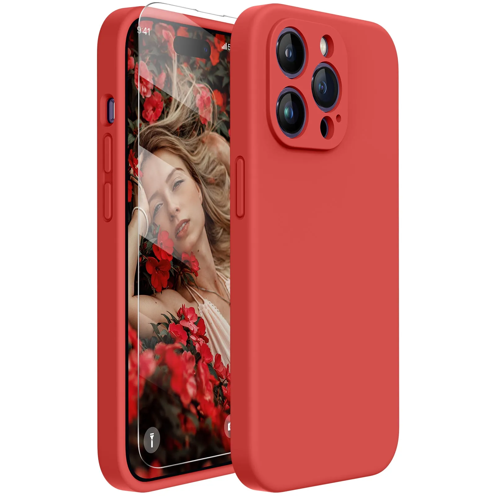 Miracase Designed for iPhone 14 Pro Max Phone Case with Screen Protector,[Upgraded Enhanced Camera Protection],Shockproof Liquid Silicone Case with Microfiber Lining,6.7 inch