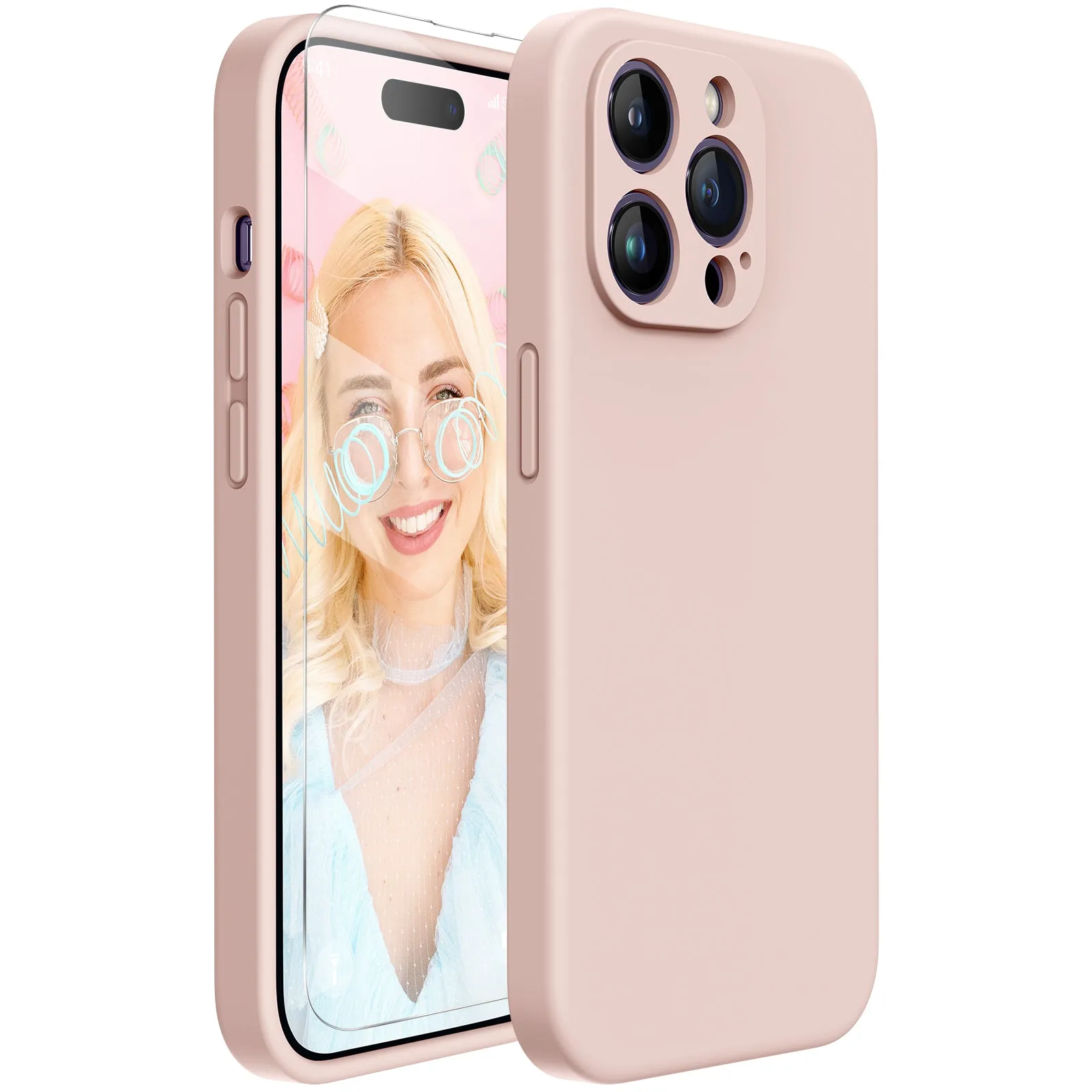 Miracase Designed for iPhone 14 Pro Max Phone Case with Screen Protector,[Upgraded Enhanced Camera Protection],Shockproof Liquid Silicone Case with Microfiber Lining,6.7 inch