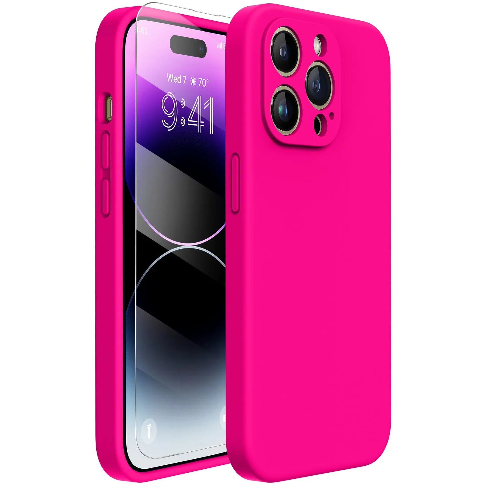 Miracase Designed for iPhone 14 Pro Max Phone Case with Screen Protector,[Upgraded Enhanced Camera Protection],Shockproof Liquid Silicone Case with Microfiber Lining,6.7 inch