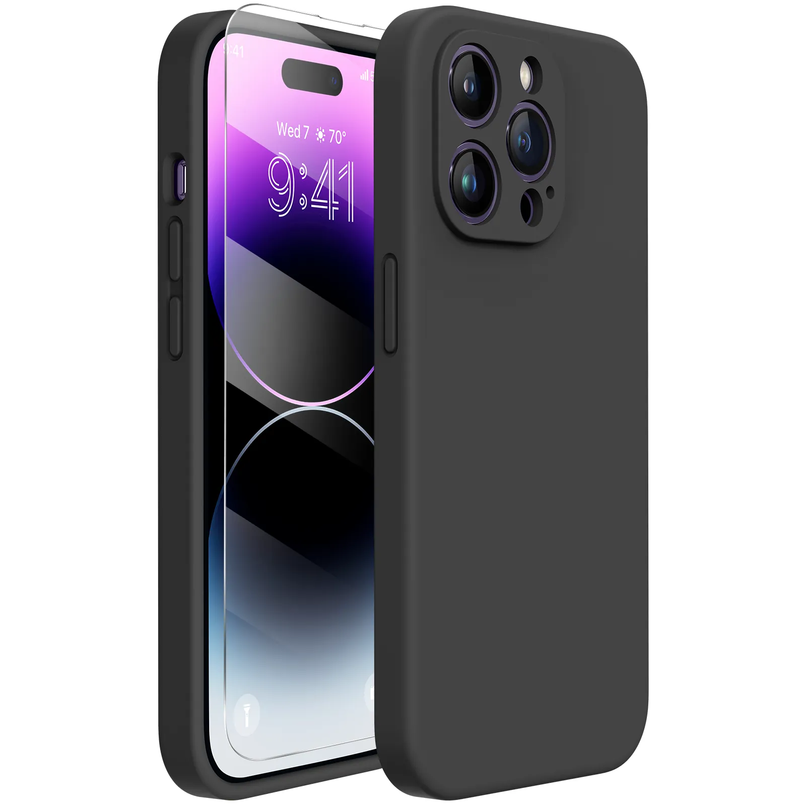 Miracase Designed for iPhone 14 Pro Max Phone Case with Screen Protector,[Upgraded Enhanced Camera Protection],Shockproof Liquid Silicone Case with Microfiber Lining,6.7 inch