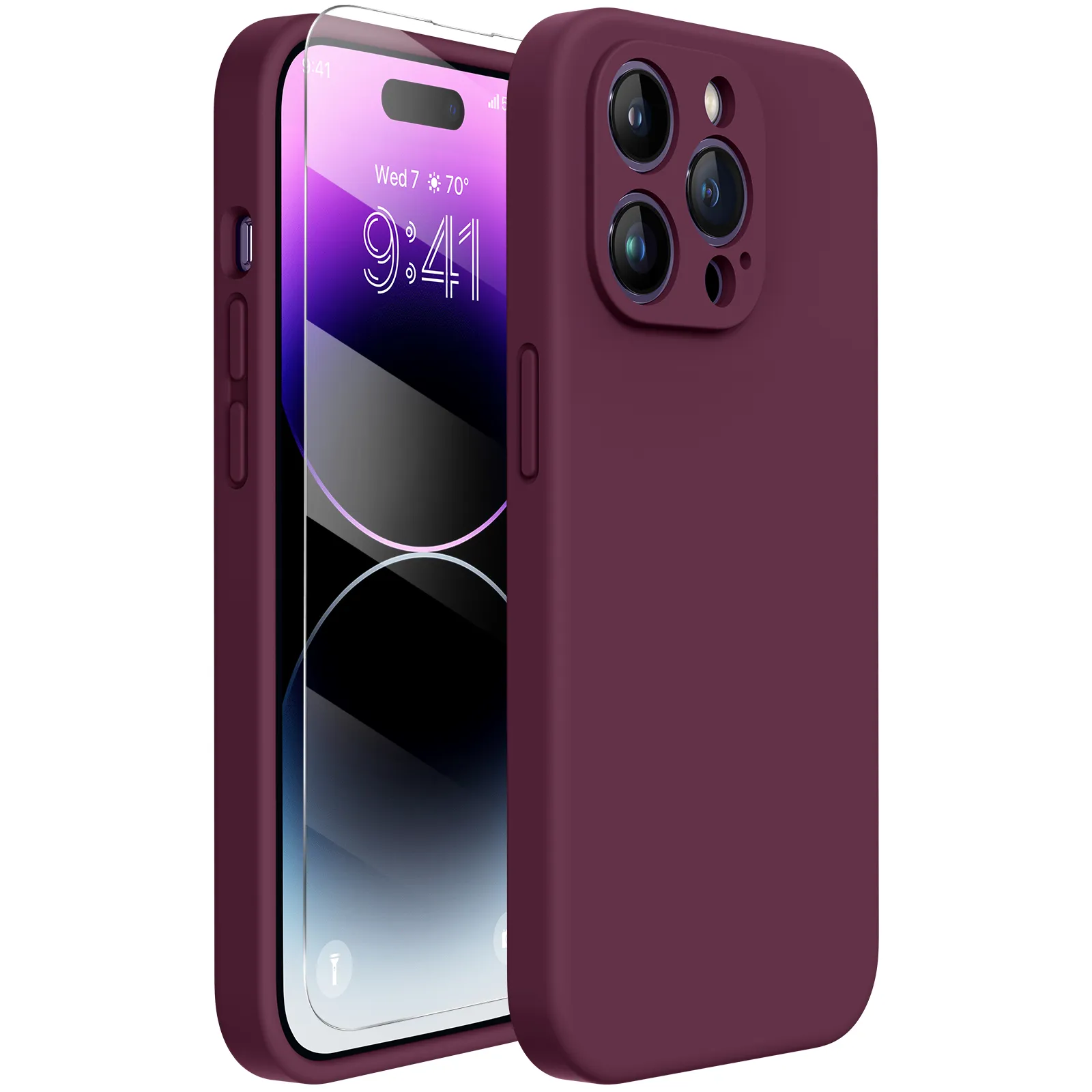 Miracase Designed for iPhone 14 Pro Max Phone Case with Screen Protector,[Upgraded Enhanced Camera Protection],Shockproof Liquid Silicone Case with Microfiber Lining,6.7 inch