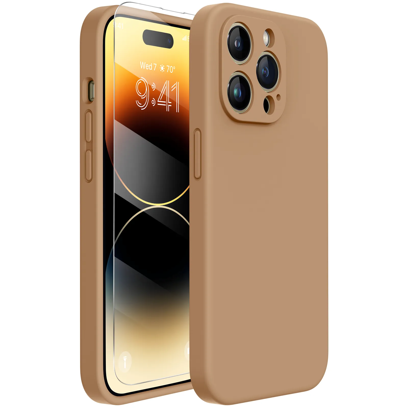 Miracase Designed for iPhone 14 Pro Max Phone Case with Screen Protector,[Upgraded Enhanced Camera Protection],Shockproof Liquid Silicone Case with Microfiber Lining,6.7 inch