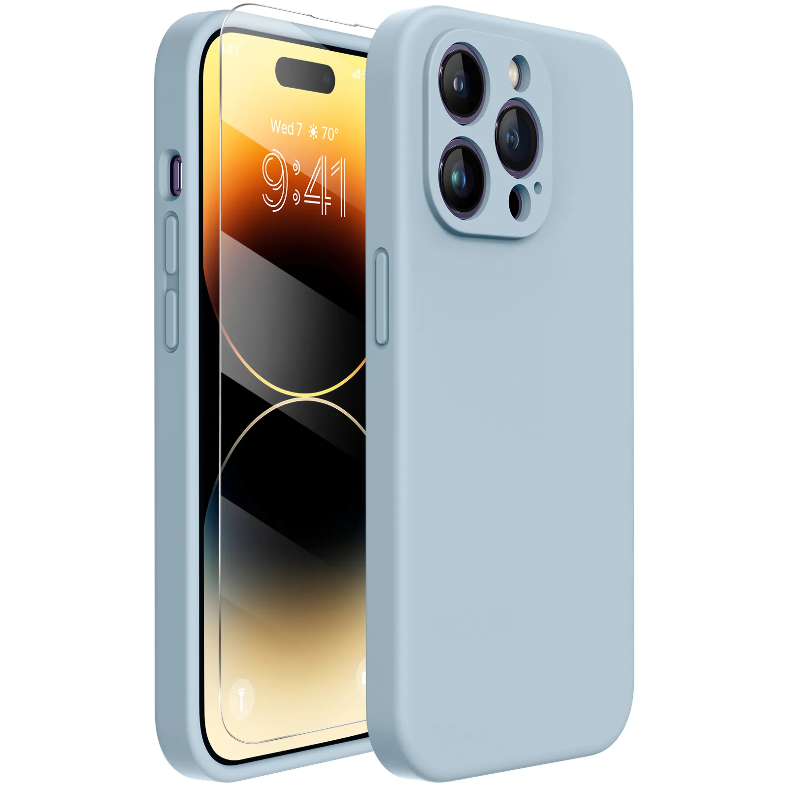 Miracase Designed for iPhone 14 Pro Max Phone Case with Screen Protector,[Upgraded Enhanced Camera Protection],Shockproof Liquid Silicone Case with Microfiber Lining,6.7 inch
