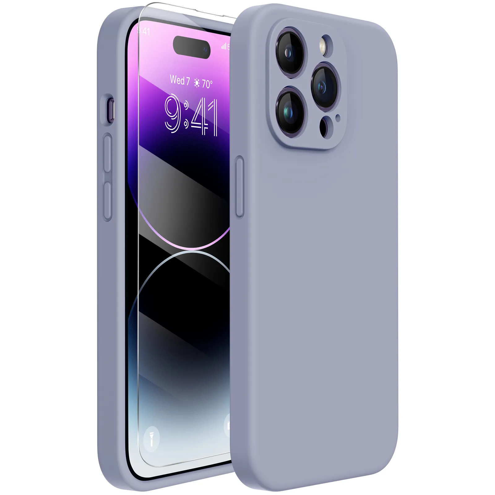 Miracase Designed for iPhone 14 Pro Max Phone Case with Screen Protector,[Upgraded Enhanced Camera Protection],Shockproof Liquid Silicone Case with Microfiber Lining,6.7 inch
