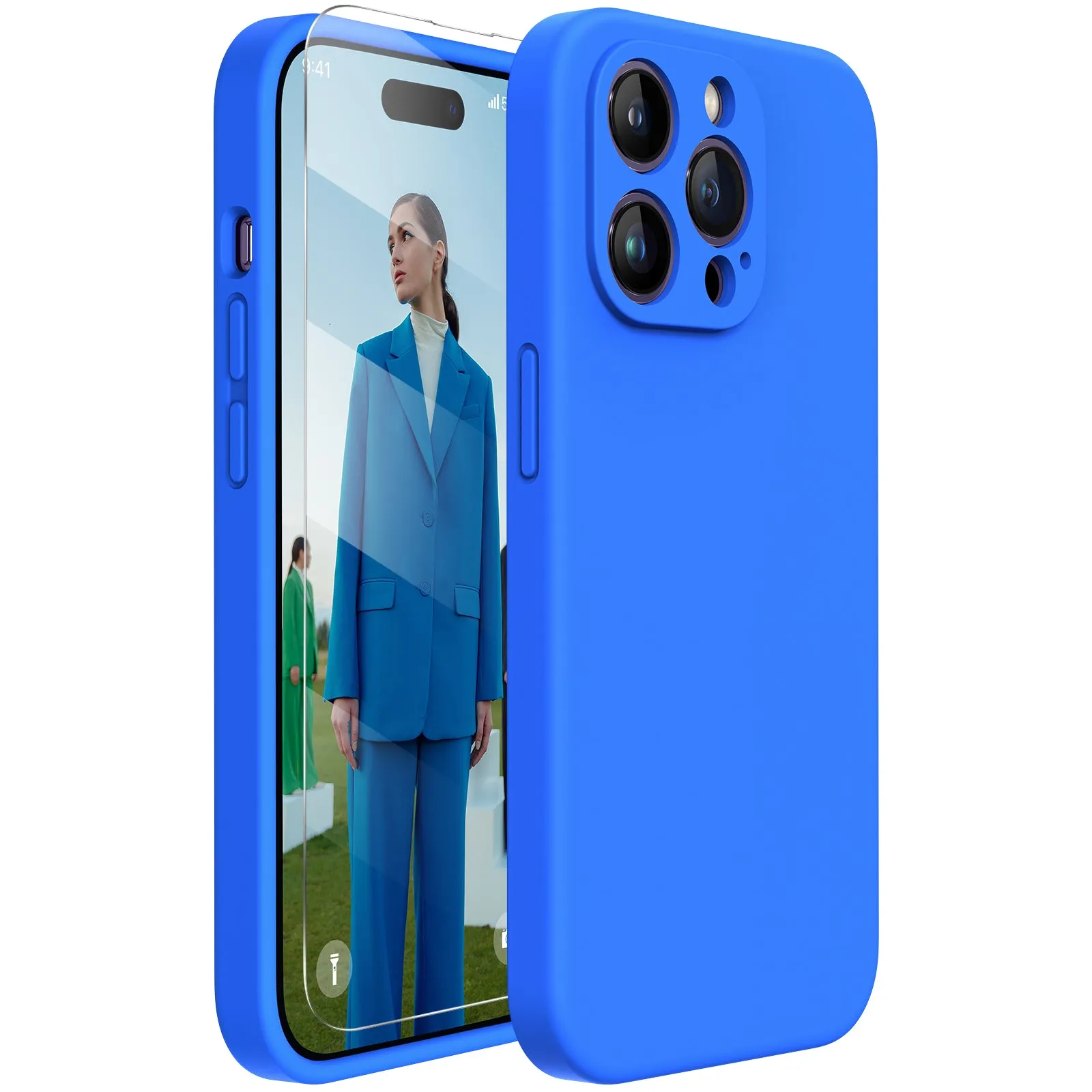 Miracase Designed for iPhone 14 Pro Max Phone Case with Screen Protector,[Upgraded Enhanced Camera Protection],Shockproof Liquid Silicone Case with Microfiber Lining,6.7 inch