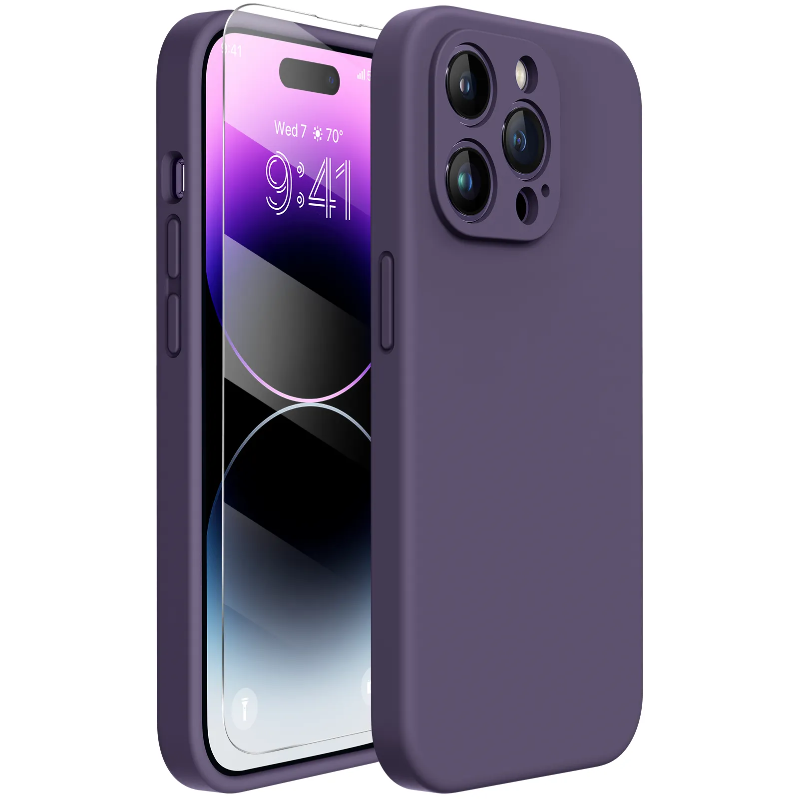 Miracase Designed for iPhone 14 Pro Max Phone Case with Screen Protector,[Upgraded Enhanced Camera Protection],Shockproof Liquid Silicone Case with Microfiber Lining,6.7 inch
