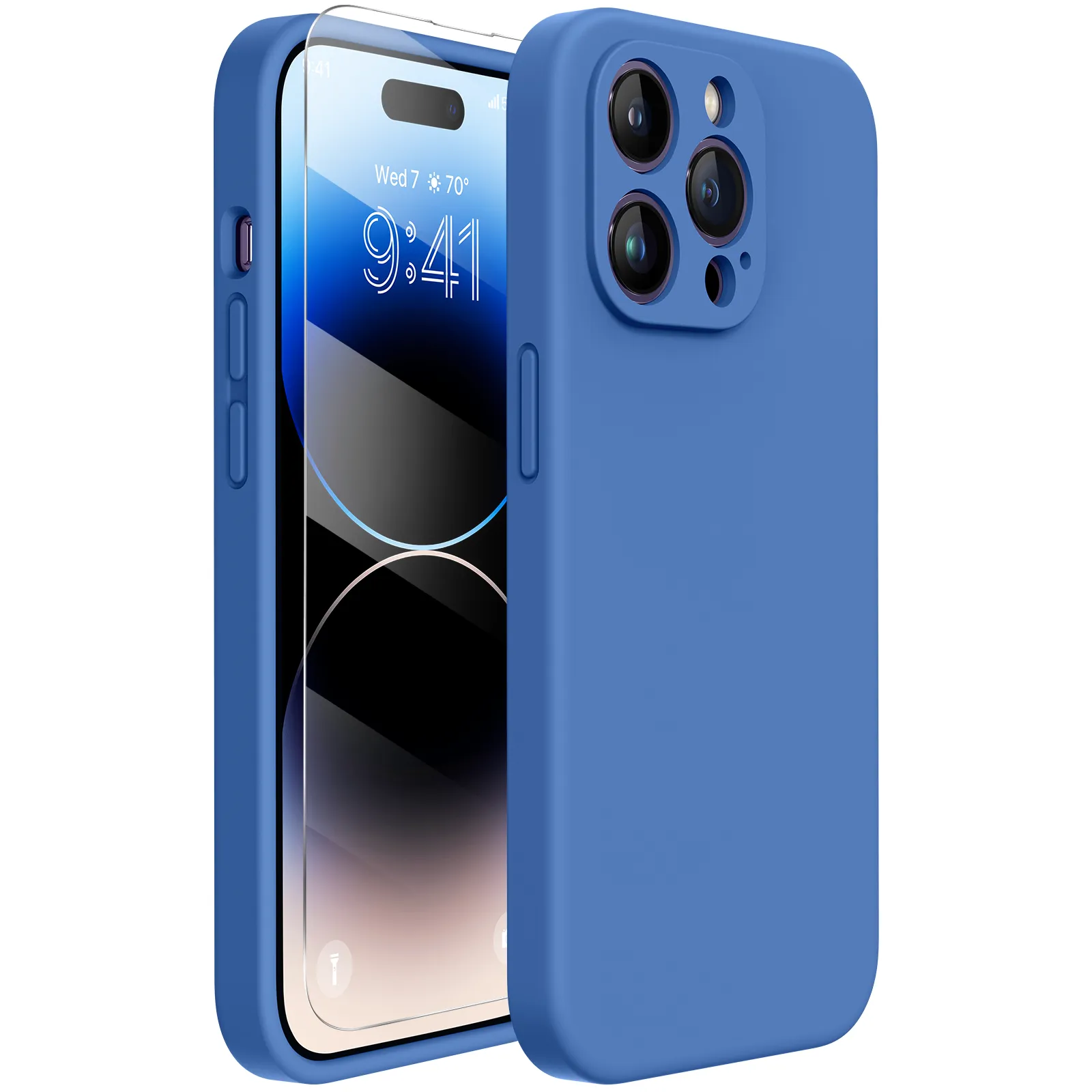 Miracase Designed for iPhone 14 Pro Max Phone Case with Screen Protector,[Upgraded Enhanced Camera Protection],Shockproof Liquid Silicone Case with Microfiber Lining,6.7 inch