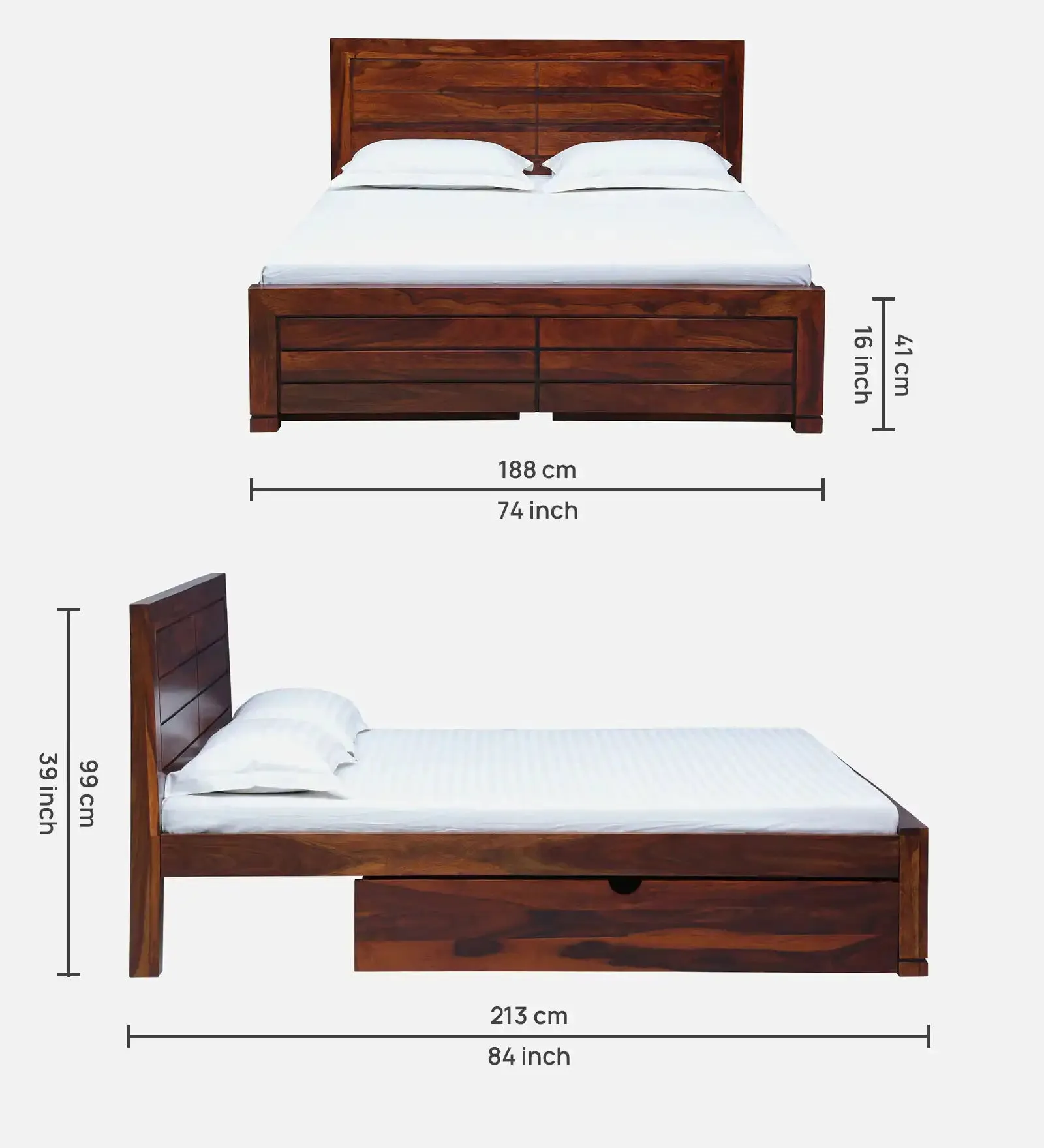 Moscow Natural Wood Storage Beds With Drawer