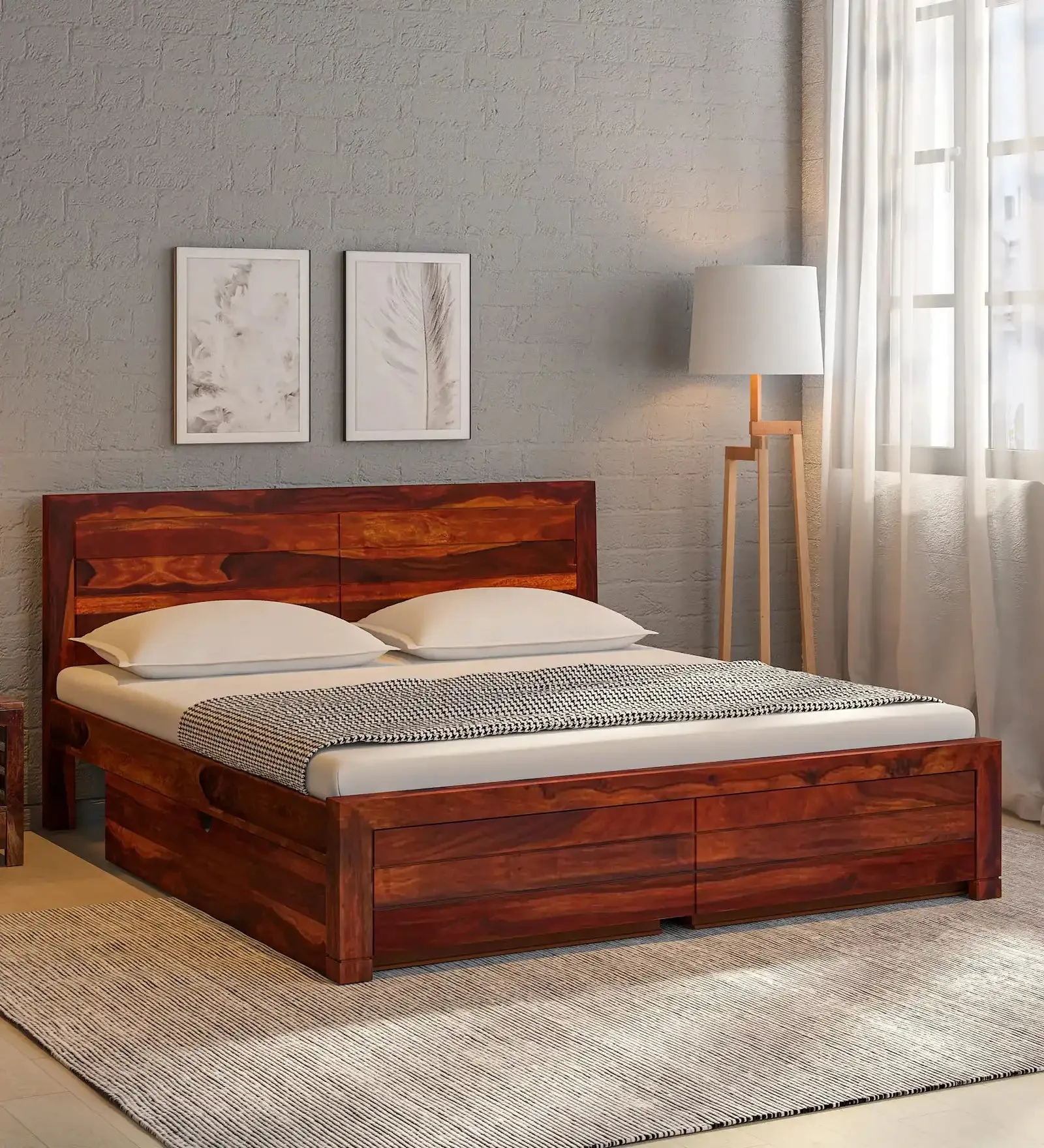Moscow Natural Wood Storage Beds With Drawer