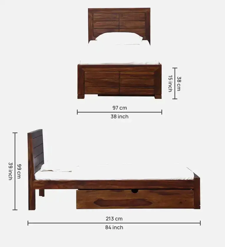 Moscow Sheesham Wood Single Storage Beds With Drawer
