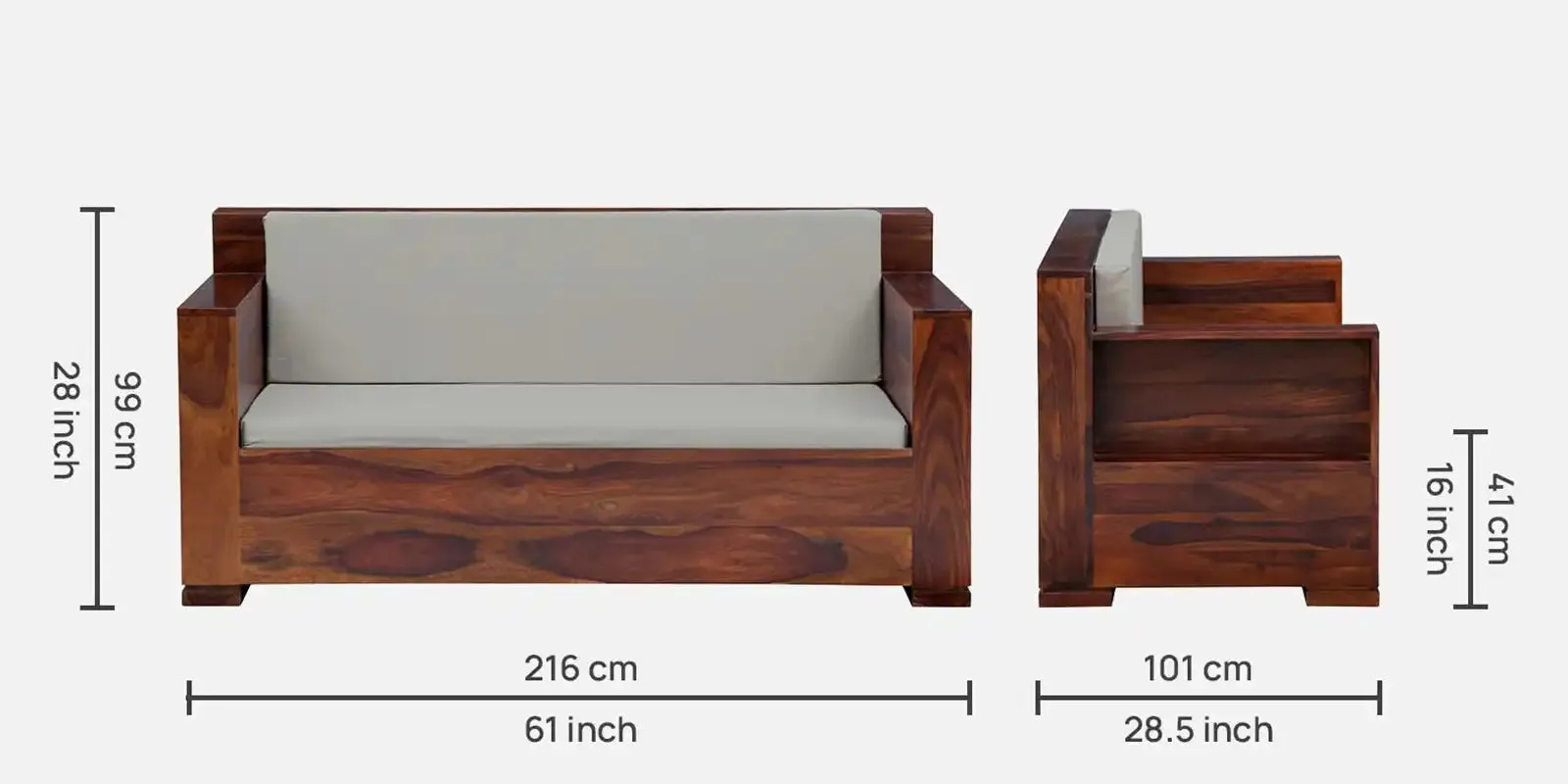 Moscow Solid Sheesham Wood 2 Seater Sofa