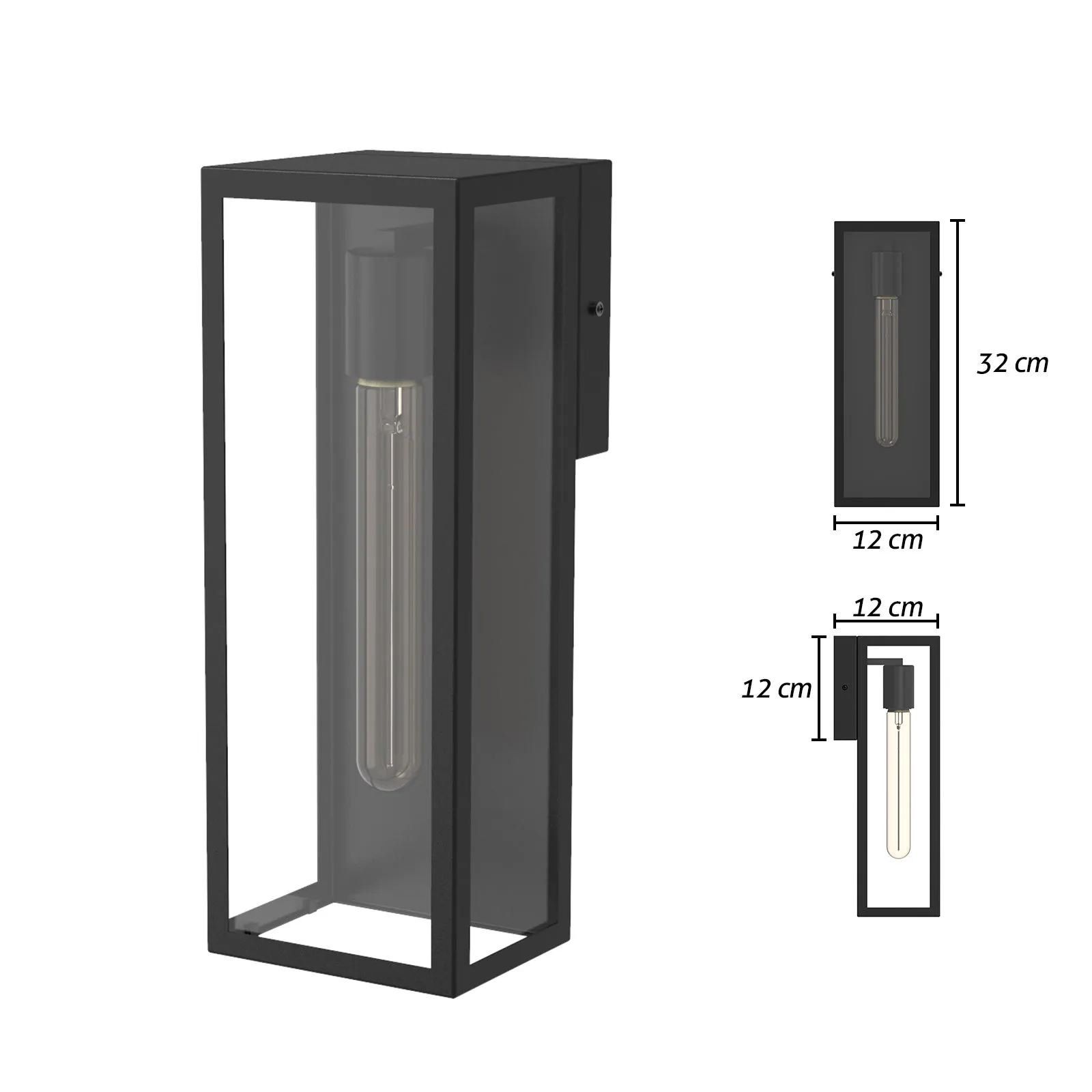 MOSCOW Vintage Style Outdoor Exterior Wall Sconce Glass Matt Black E27 IP44