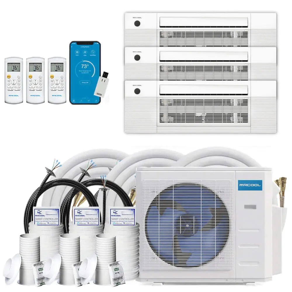 MRCOOL DIY 4th Gen 3-Zone 36,000 BTU 22 SEER (9K   12K   18K) Ductless Mini Split AC and Heat Pump with Ceiling Cassettes