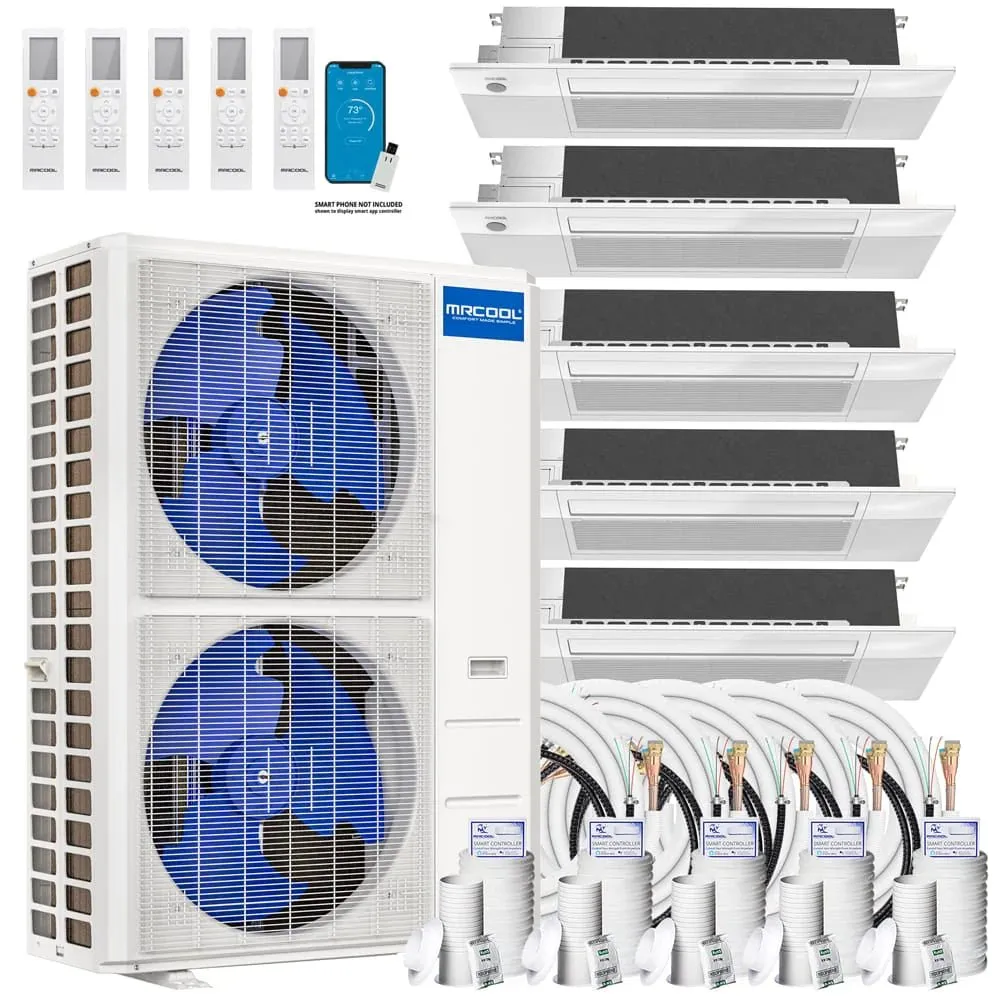 MRCOOL DIY 4th Gen 5-Zone 48,000 BTU 21 SEER (9K   9K   9K   9K   9K) Ductless Mini Split AC and Heat Pump with Ceiling Cassettes