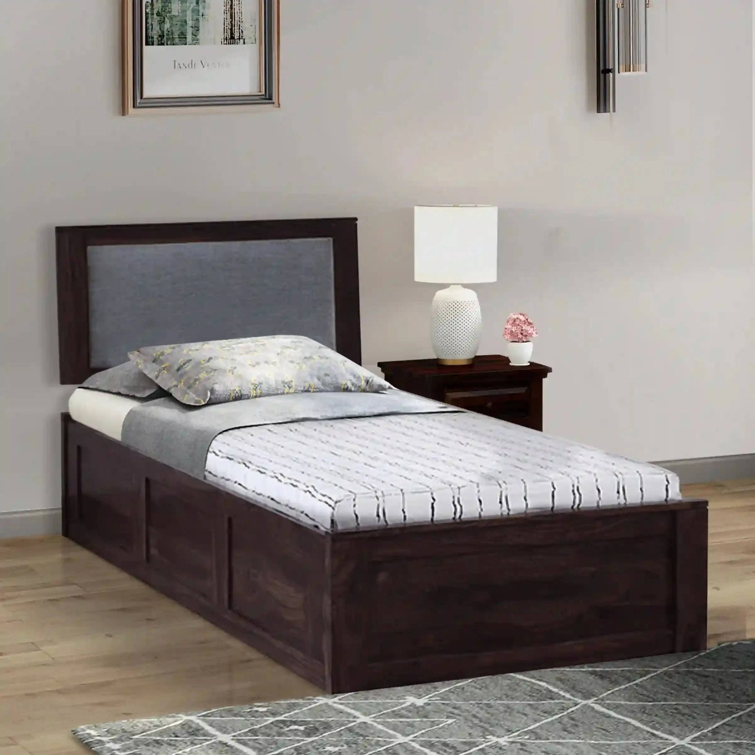 Mukund Sheesham Wood Single Bed With Storage